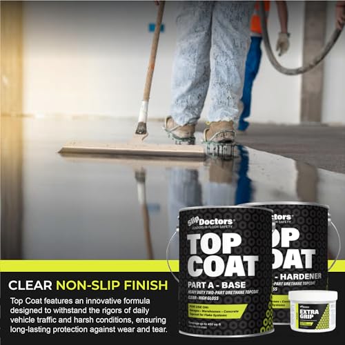 Slip Doctors Top Coat Clear Non-Skid Urethane Protective Coating for Epoxy Flake Systems, Garages and Warehouse Floors - 1 Gallon, Gloss