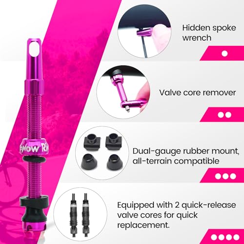 RideNow 65 mm Tubeless Presta Valve Stems, 7075 Aluminum, Purple, Pair - color: Purple, size: 65mm