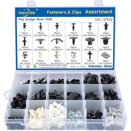 190pcs for Ram 1500 2500 3500 Automotive Body Interior and Exterior Retainer Fastener Clip Assortment