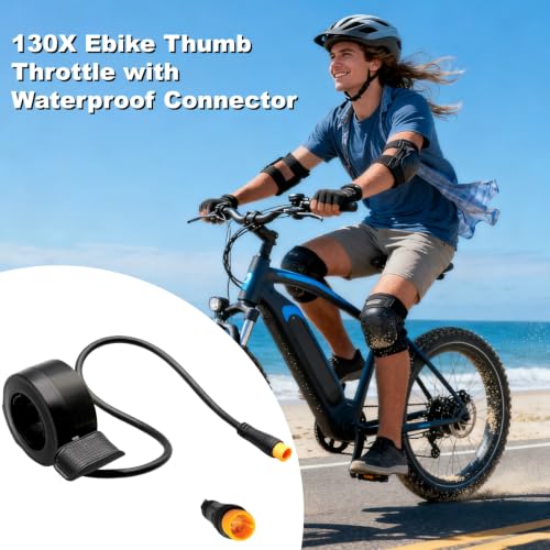 Upgraded 130X Ebike Thumb Throttle, 12V-72V Waterproof 3 Pin Ebike Throttle