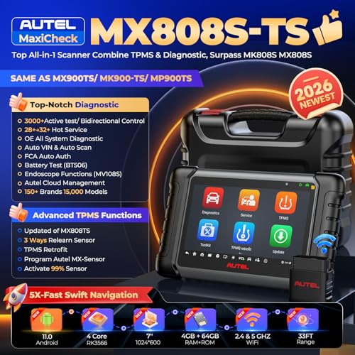 Autel Scanner MaxiCheck MX808S-TS, 3000 Active Test, Full TPMS, 32+ Service