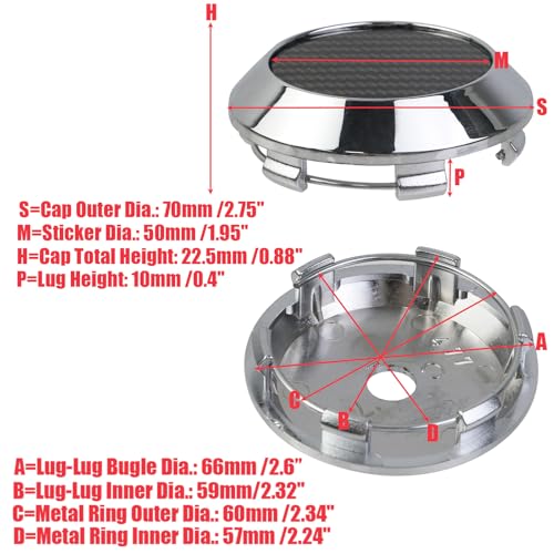 Modengzhe 4PCS Wheel Center Caps, 70mm Wheel Rim Hub Center Covers (Silver) - color: Silver, size: Outer 70MM , Inner 66MM