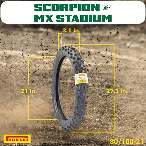 PIRELLI MID-Hard Stadium Tire with Keychain – Superior Off-Road Performance and Durability for Hard Terrain Riding - size: 80/100-21 M/C 51M MST