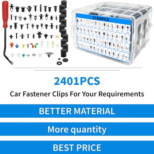 2401 PCS Car Retainer Clips 54Sizes Car Panel Trim Clips Kits Nylon Auto Push Pin Rivets Set for Ford GM Toyota Honda Chrysler BMW Benz Nissan Subaru Mazda Chevy GMC - size: 2401 Pcs