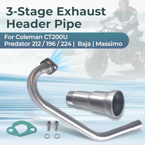 SJVLXHI 3 Stage Exhaust Header Pipe For Coleman Powersports CT200U BT200X CT200u-ex,212cc 196cc/6.5HP Go Kart and Gas Mini Bike - color: 3-bend Silver, size: Exhaust tip 1