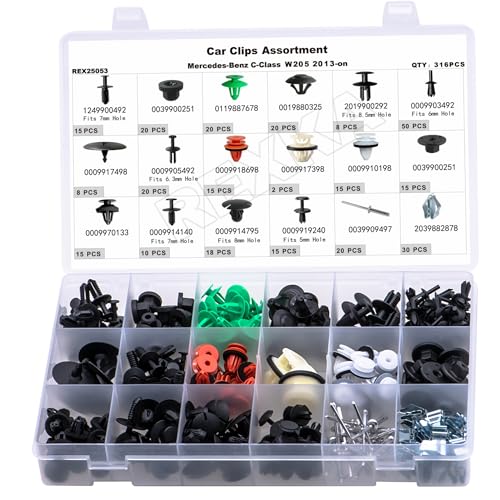 Rexka 317pcs for Mercedes-Benz Body & Interior Clips Assortment - Fender Liner,Rocker Panel, Splash Shield, Door Panel & Trunk Fasteners -W205-1249900492, 0019880325, 201990029,0009917498 - color: 317pcs