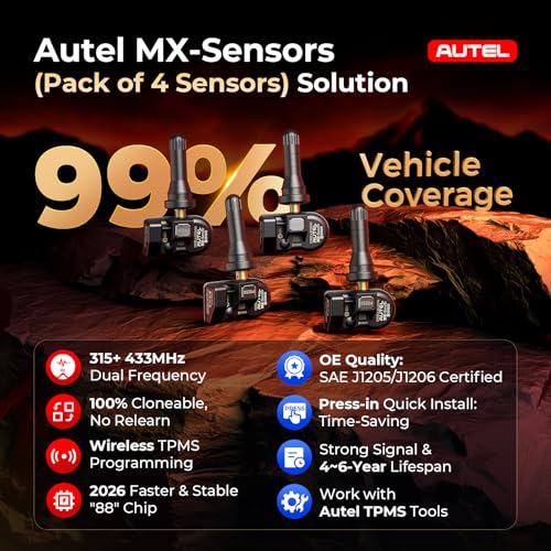 Autel TPMS Sensors Set of 4: Universal Programmable Tire Pressure Sensors