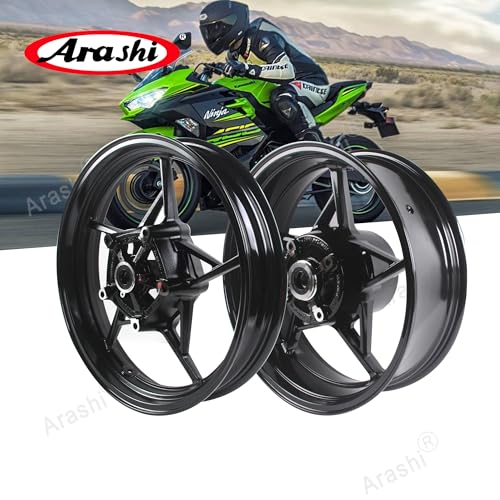 Arashi Front and Rear Wheel Rims for Kawasaki Ninja 400 Z400 EX400 2018-2024 ABS include, Ninja 500 Z500 2024-2025, Motorcycle Replacement Accessories Parts Gloss Black