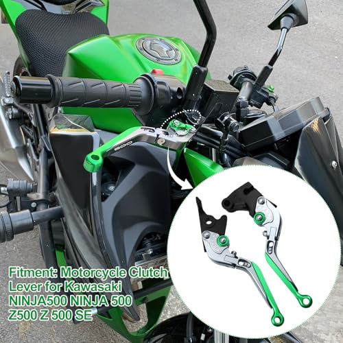 for Kawasaki NINJA500 Ninja 500 Z500 Z 500 SE 2024 2025 Motorcycle Clutch Lever Adjustable Handlebars Brake and Clutch Levers Set(Green) - color: Green