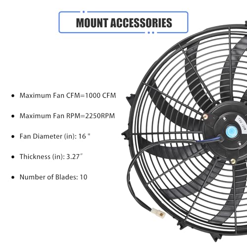 16" Slim Fan Push Pull Electric Radiator Cooling Fan, Black, 2 Packs - color: Black, size: 16'’(2 Pack)