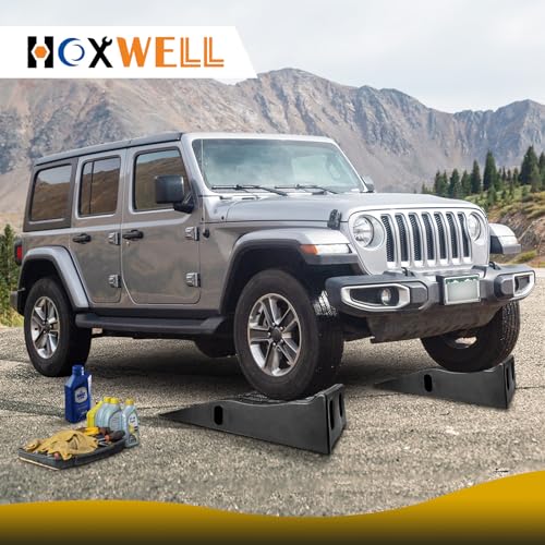 HOXWELL Portable Car Ramps for Oil Changes High Lift, Heavy Duty Plastic Low Profile Car Ramps for Jack Support, Vehicle Ramps for Garage, 35.63''x12''x8.07'', GVW 13000 LBS, 2 Packs - size: 295AU-2PCS