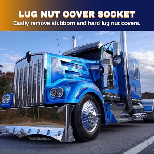 Torque Lug Nut Cover Tool Remover Socket 33 mm for Semi Truck (Universal Fit) for Volvo & International & Peterbilt & Kenworth & Mack & Freightliner Semi Trucks (TR10259)