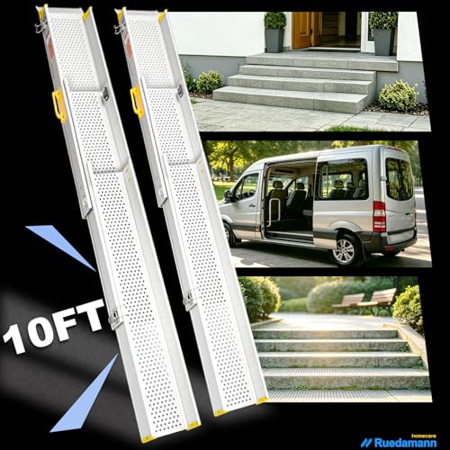 Ruedamann 10FT Telescopic Wheelchair Ramp with Handle, 8.9" Wide, 2PCS - color: Silver, size: 10FT x 8.9'' W