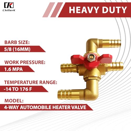 Solid Brass 5/8 Inch Heater Control Valve,5/8" Hose Barb Automotive Bypass Valve Fitting,Car Air Conditioning Ball Valve with Switch - size: 5/8 Inch