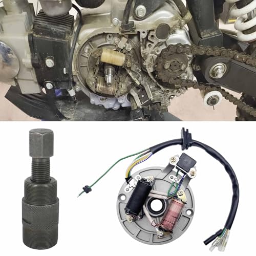 2 Coil Ignition Magneto Stator Plate for 50 70 90 110 125cc Taotao Kazuma SSR Baja ATV Quad Dirt Kick Bike 4 Wheeler with 24mm&27mm Magneto Flywheel GY6 Puller ATV Scooter Repair Tool