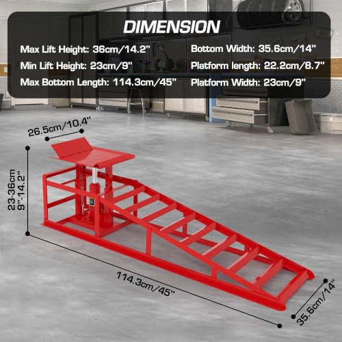 2 PCS Hydraulic Car Ramps 11050LBS 5T Heavy Duty Car Ramp with Hydraulic Jack, Red - color: Red