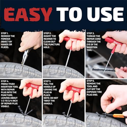 Vehiclex Tire Repair Kit for Plug and Patch with Aluminum Handled Tools - Emergency Kit with Pliers in Zippered Bag for Car, Motorcycle, ATV, Tractor, Lawn Mower (Pack of 2) - size: Compact + pliers (Pack of 2)