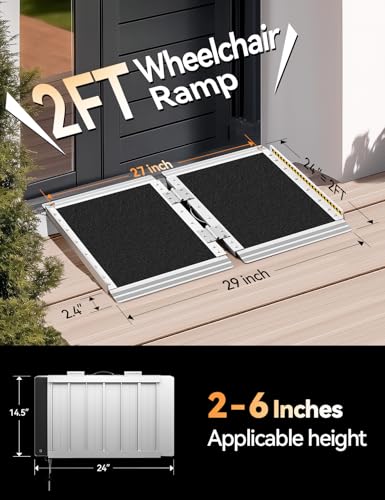 FACHNUO 2FT Portable Wheelchair Ramp for Home Steps, Non-Skid Aluminum Ramp - size: 2FT(Using height 2-6'')