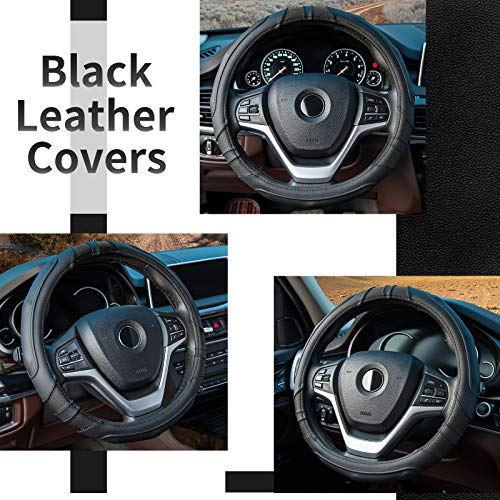 Achiou Steering Wheel Cover 15in Microfiber Leather Anti-Slip Universal - color: Black + Black