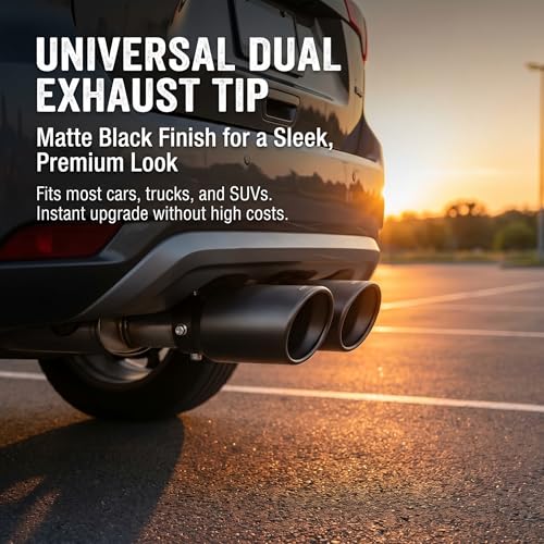 Dual Exhaust Tip, 2.5" Inlet Exhaust Dual Tailpipe, Stainless Bending Pipe Muffler Tip with Beveled Ends with Bolt, Tail Modification Accessory for Cars Trucks (Black)