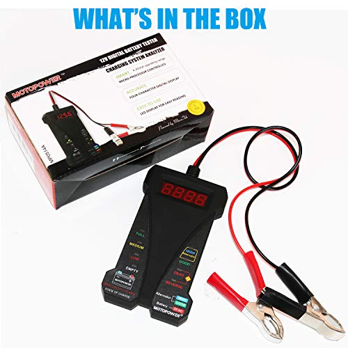 MOTOPOWER MP0514A 12V Digital Car Battery Tester Voltmeter and Charging System Analyzer with LCD Display and LED Indication - Black Rubber Paint