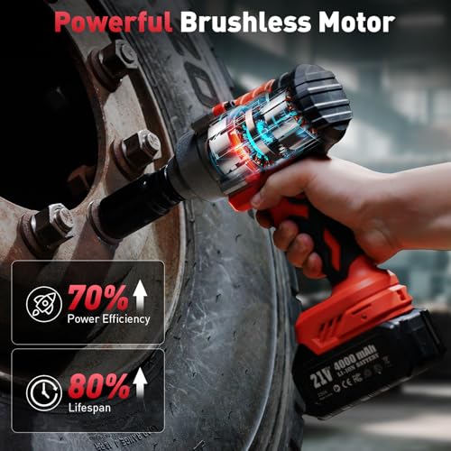 Avrhit 1300N.m(960ft-lbs) Cordless Impact Wrench, 1/2" High Torque - color: Blood Red