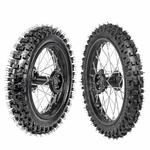 Front Motorcycle Tire 60/100-14 & Rear Knobby Tire 80/100-12 Disc Brake Wheel Rim, 15mm Bearing & 14'' Rear Swing Arm & Front Fork 45mm/48mm for Pit Dirt Bike 110cc 125cc 140cc - size: Front 14 + Rear 12