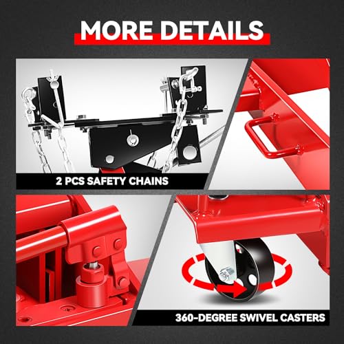 Auto Dynasty Universal Garage Low Profile Hydraulic Transmission Jack, 1.5 Ton (3306 lbs) Capacity, Lifting Range 9.1" (Min) to 36.6" (Max), Alloy Steel