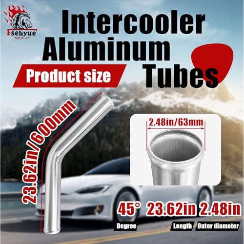 2.48" 63mm OD Aluminum Intercooler Pipe 45 Degree Elbow Aluminum Pipe 23.5in 600mm Length Intercooler Piping Air Intake Tube Aluminum Round Tube Wire Drawing Treatment Silver - color: 45 degree, size: OD: 2.48"(63mm) L: 23.62"(600mm)