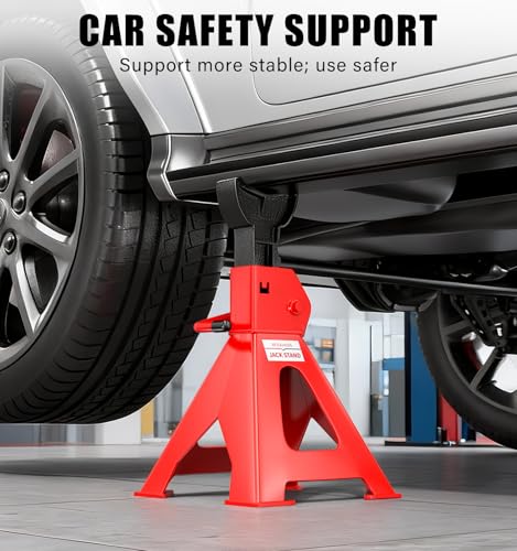 3 Ton (6000 lbs) Jack Stands, Heavy Duty Steel Car Jack Stands with Self-Locking Ratchet, Wide Base, Adjustable Height 11-1/2" to 16-3/4", for Sedans SUVs Light Trucks & Garage Repair, 1 Pair