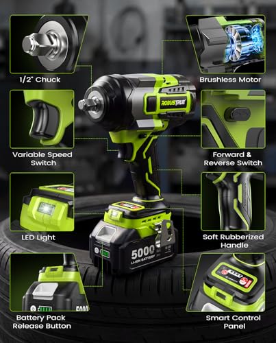 Robustrue Cordless Impact Wrench 1/2 Drive, 1475 Ft-lbs (2000N.m) Torque - size: 2000N.m