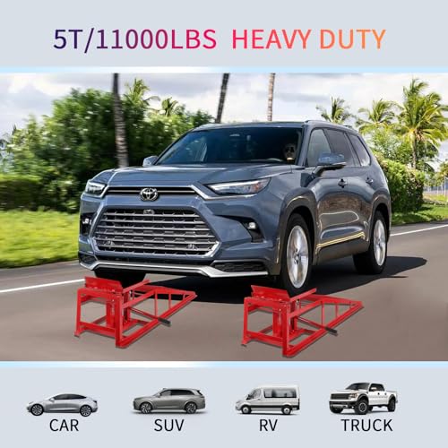 5T 11000lbs 2-Pack Hydraulic Car Ramps,Hydraulic Vehicle Ramps Assemble Easily,Automotive Ramps for Oil Changes,Low Profile Car Ramp for Home Garage, Auto Garage Repair. - color: Red