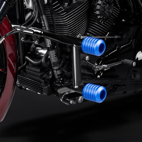 Advanblack Protek Two Step Highway Peg Crash Bar with CNC Slider Fit for 2014-2025 Harley Touring Road Glide Street Glide Electra Glide – Engine Guard Performance Upgrade (Blue CNC) - color: Blue CNC
