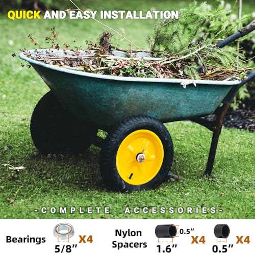 AR-PRO (2-PACK) 4.80/4.00-8" Tire and Wheel, 16" Pneumatic Tire Wheels with 3/4" Bearings and 3" Centered Hub for Wheelbarrow, Hand Truck, Garden Carts, Yard Wagon Dump Cart (Extra 5/8" Bearings) - color: Yellow, size: 4.80/4.00-8"
