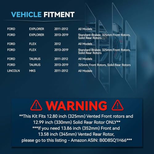 Detroit Axle - Brake Kit for 2011-2019 Ford Explorer Taurus 2012-2019 Flex - size: 8PR2200002V3/kit