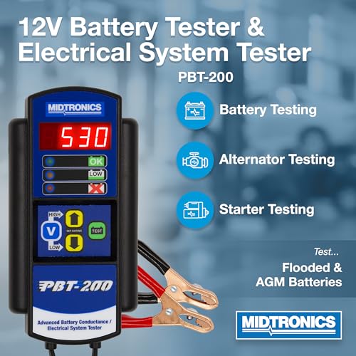 Midtronics - 12V Advanced Automotive Battery Diagnostic Tool Electrial System Tester, PBT-200 - 200-850 CCA Battery Load Tester Cranking and Charging System - Conductance Testing-Service Diagnostics