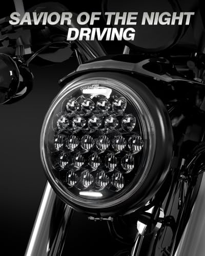 DOT Approved 5D 5-3/4 5.75" LED Headlight Compatible with Sportster Iron 883 Street BOB Low Rider Super Wide Headlamp Driving Lights Black