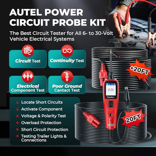 Autel Circuit Tester 2026, PowerScan PS100 Automotive Circuit Tester, 12-24V Electrical Short Open Breaker Circuit Finder, Digital Multimeter/Relay & Diode Resistance Tool Kit, 20FT Extra Cord