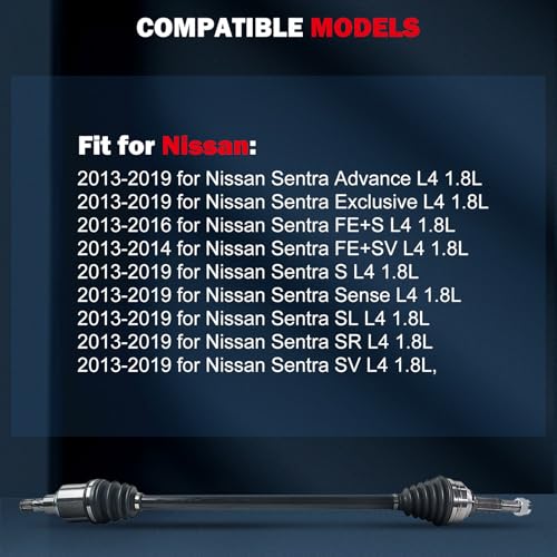 CCIYU Front CV Axle Shaft Assembly for Nissan for Sentra 2013-2019 666405 - size: 17-9554
