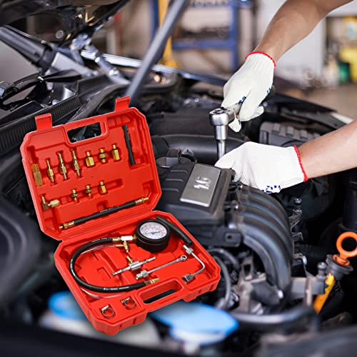 Yonligonju TU-114 Auto Fuel Pressure Gauge Tester Kit Gasoline Pressure MetersAutomobile Instrument Testing Tool (Red) - color: Red