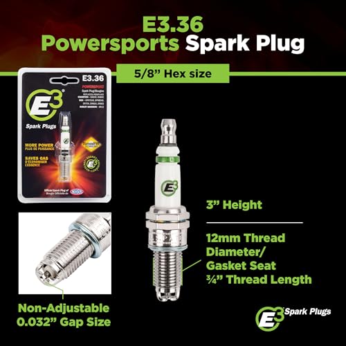 E3 Spark Plugs E3.36 Premium Powersports Spark Plug for V-Twin Motorcycles, Harley Davidson Engines, and Other High-Performance Powersport Vehicles, Pack of 1