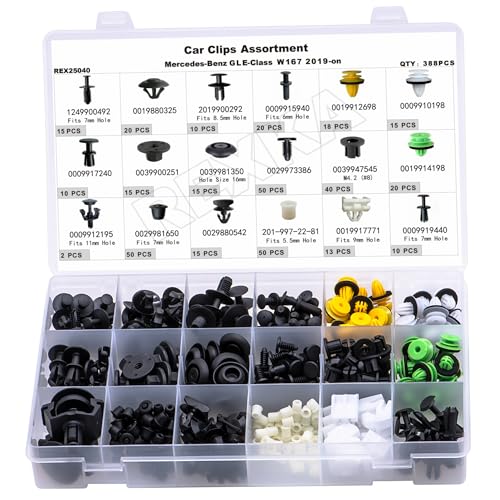 Rexka 389pcs Car Retainer Clips Fasteners Assortment-18 Most Popular Sizes Auto Push Pin Rivets for Mercedes Benz GLE W167 2019-ON - color: 389pcs
