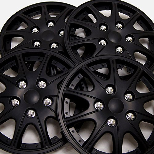 WC3-14-1005-B - Pack of 4 Hubcaps - 14-Inches | Black | Style 005 Style Snap-On (Pop-On) Type Matte Black Wheel Covers Hub-caps - size: 14-Inches | Black | Style 005