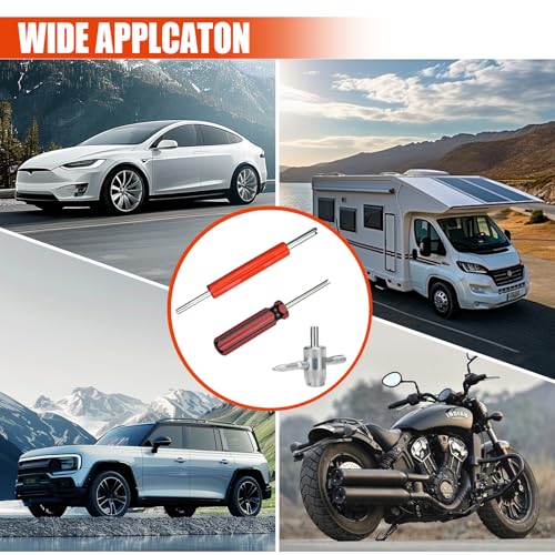 ZIMISI 3PCS Tire Valve Stem Removal Tool Kit, Includes Single & Double Heads Valve Core Remover, 4-Way Valves Tool, Multifunctional Tire Installer Repair Kit Suitable for Car, Truck, Bicycle