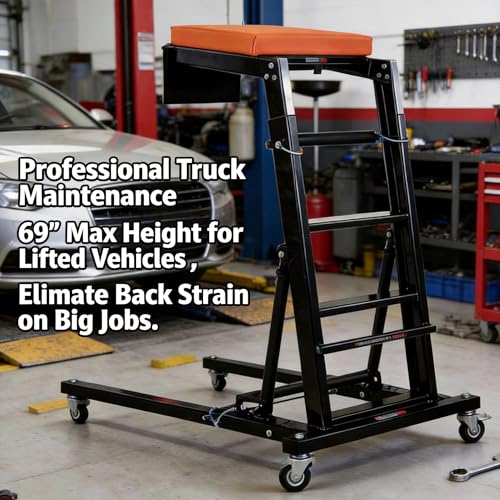 superokay Topside Creeper, 440LB, 50-69 Inch Adjustable, I-Base, Foldable