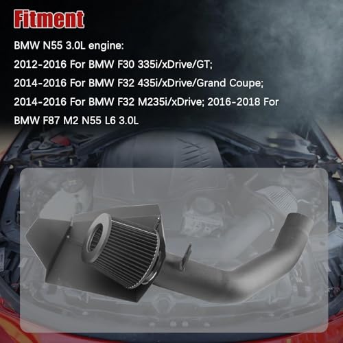 Cold Air Intake Fits BMW F30 335i, F32 435i, F22 M235i, F87 M2 N55 2014-2018, Heat Resistant Aluminum Pipe, Aggressive Roar Sound - color: 2012-2016 335i 435i