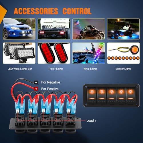 Nilight 5 Gang Rocker Switch Panel w/Orange LED Light 5Pin ON Off Pre-Wired - color: Amber, size: 5 Gang