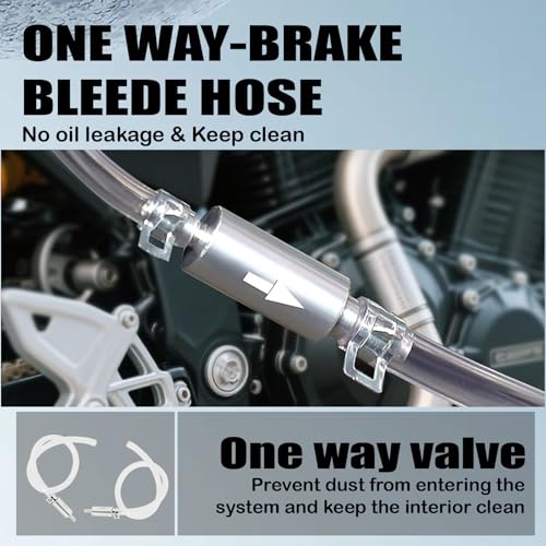 2 Pack Brake Bleeder Kit with One Way Check Valve, Hose, 6 Nozzle Caps & Clamps, Motorcycle Brake Fluid Bleeder Tools for Hydraulic System Bleeding, Car Clutch Fluid Replacement Hose