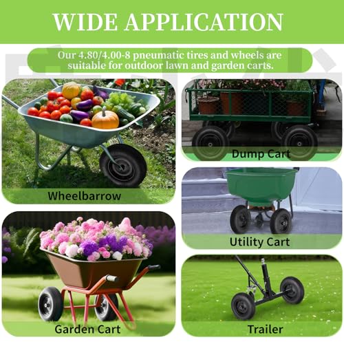 RRQ 4.80/4.00-8 Tire and Wheel, 16" Pneumatic Wheelbarrow Tires, 2 Pack