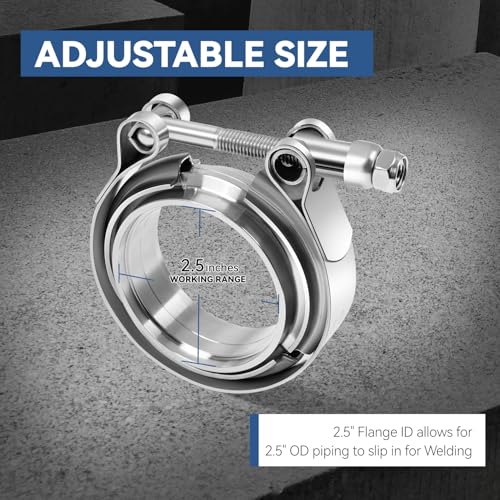 Auto Dynasty 2.5" V Band Clamp with Male/Female Flanges 304 Stainless Steel for Turbo and Exhaust Systems, Natural Metallic, Pack of 2 - color: Pack of 2, size: 2.5" OD